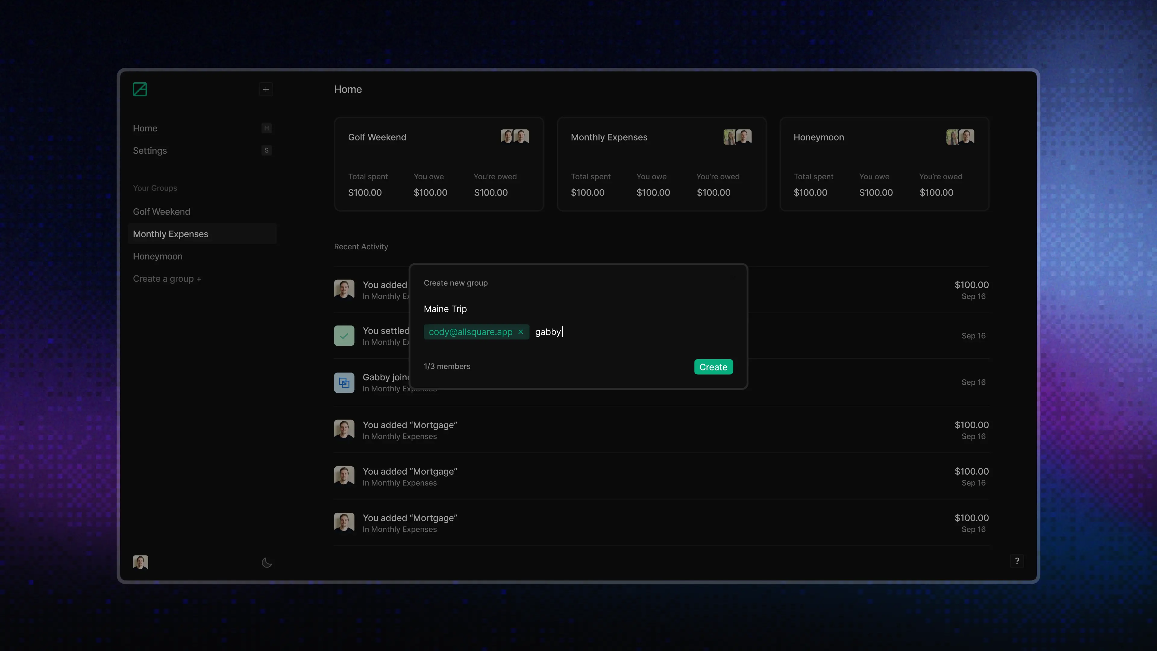 AllSquare create group
