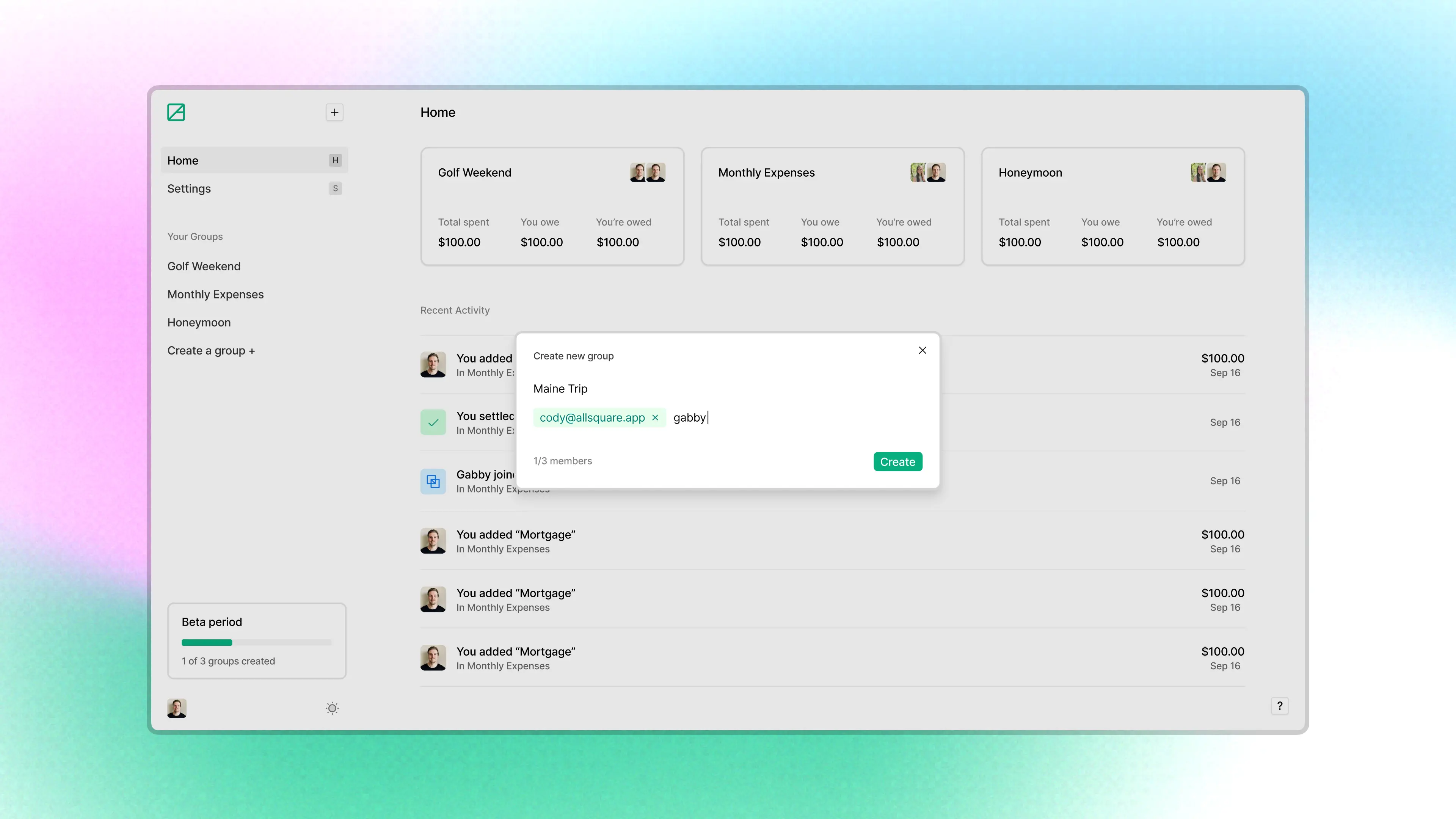 AllSquare create group