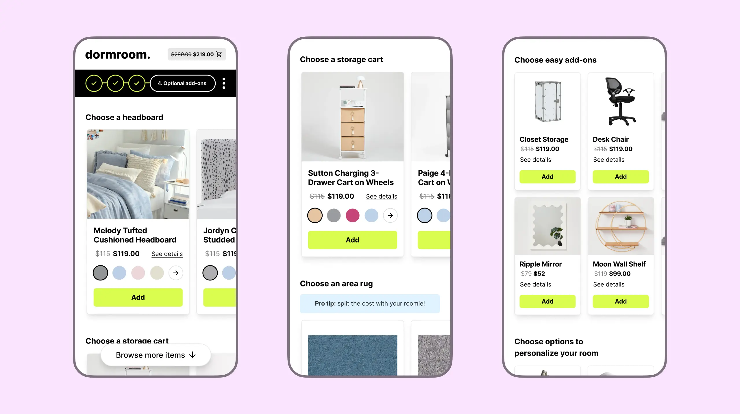 Dormroom add-ons mobile
