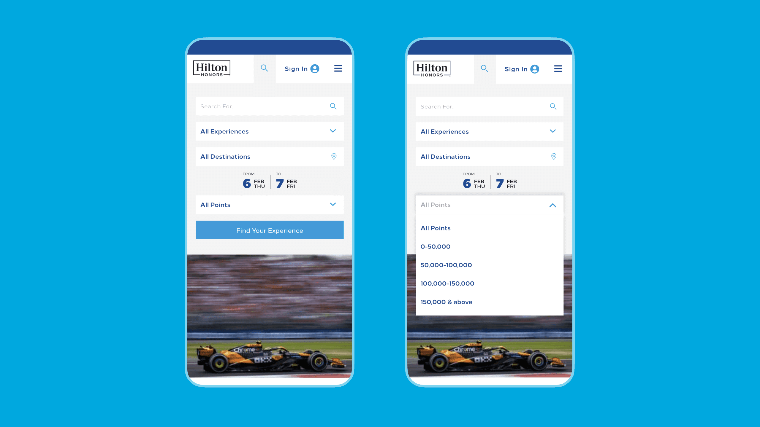 Hilton Honors Experiences home mobile